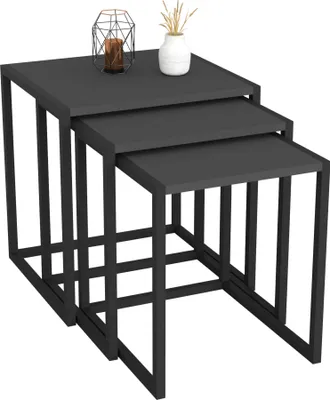 Produktbild von Beistelltisch Sunnfjord 3er Set Couchtisch Anthrazit Wohnzimmertisch modern Metallgestell Satztisch rechteckig Kaffeetisch