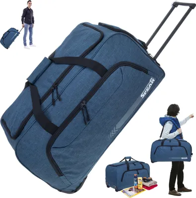 Produktbild von Trolley Reisetasche XXL Koffer Rolltasche 85 Liter Reisetrolley Trolly Tasche mit Schultergurt groß Spear 910 Dunkelblau + Koffergurt