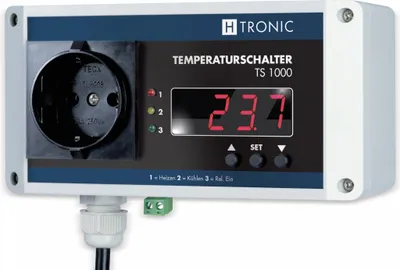 A close-up studio shot of a H-Tronic TS 1000 temperature switch.