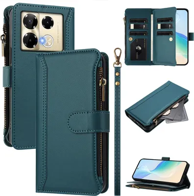 Produktbild von Handyhülle für Infinix Note 40 Pro 4G/Note 40 Pro 5G/Note 40 Pro+ Reißverschluss Geldbörse Kunstleder Klapphülle mit Kartensteckplatz, Ständer, Handschlaufe Grün