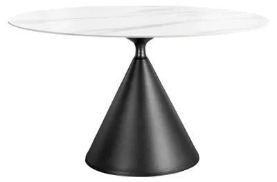 Immagine prodotto di Tavolo da pranzo VOLTIS – Rotondo diametro 135 cm – Piano in Vetroceramica effetto marmo bianco – Gambe in metallo – Stile chic