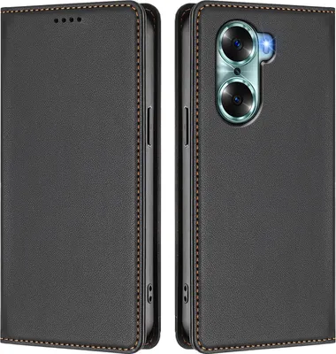 Image de Etui en cuir pour Honor 60, étui magnétique en cuirPolyuréthaneavec support Noir