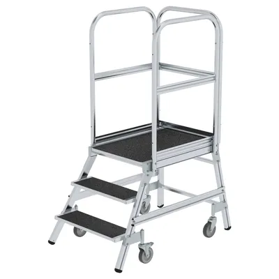 Produktbild von Günzburger Steigtechnik Podesttreppe einseitig begehbar mit Federrollen Korundbeschichtung R13 3 Stufen - 054103