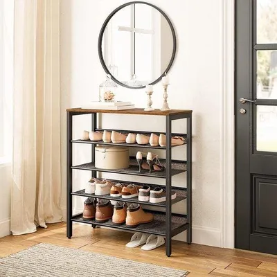 Image de Étagère à chaussures à 5 niveaux, réglable, pour 12 à 16 paires, marron-noir