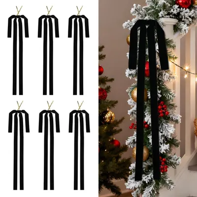Productafbeelding van Kerstlinten, fluweel, 60 x 40 cm, zwart, 6 stuks