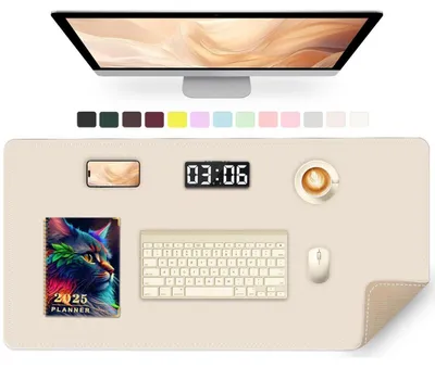 Immagine prodotto di Tappetino per scrivania, 90 x 43 cm, in ecopelle, color pesca, resistente all'acqua e antiscivolo