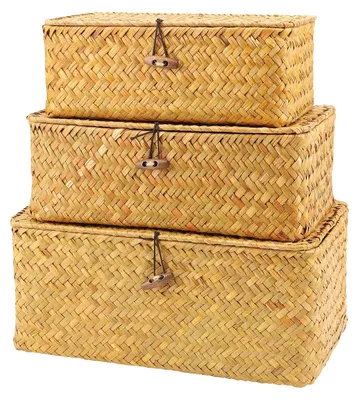 Immagine prodotto di Solidchoice - Set di 3 cesti portaoggetti in vimini con coperchio