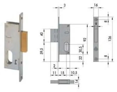 Zdjęcie produktu dla Zamek wpuszczany do słupków, tylko rygiel 44240 – 15 mm (44240150)