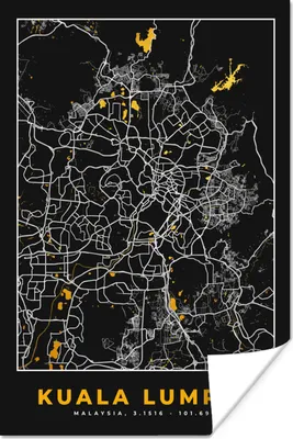 Produktbild von MuchoWow® Poster Kuala Lumpur - Stadtplan - Gold - Karte 40x60 cm - Plakate für die Wand - Poster Babyzimmer