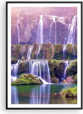 Produktbild von Gerahmtes Poster - Schwarzer Rahmen - Wasserfall Natur - 70x100 cm - Wand Bild - Wanddeko - Wandbilder - Kunstposter - Wandposter - Bilderrahmen - Bilder - Kunstdruck - Wandbild - P2BPA70x100-3893