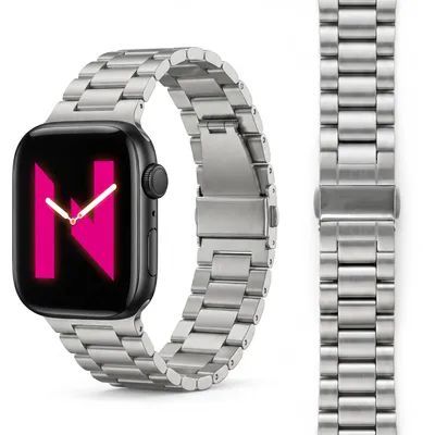 Produktbild von Mova Edelstahl Armband für Apple Watch Ultra/SE/10/9/8/7/6/5/4/3/2/1, Metall Ersatzarmband mit Doppelfaltschließe, 42/44/45/46/49mm -  Eisstern Silber
