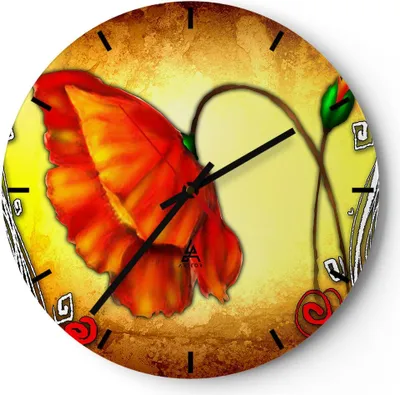 Produktbild von Wanduhr - Rund - Glasuhr - Blume linien markierungen - 30x30cm - Schleichendes Uhrwerk - Lautlos - zum Aufhängen bereit - Dekoration Modern - Wanddekoration aus Glas - C3AR30x30-0815