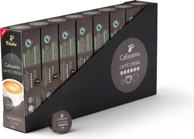 Produktbild von Tchibo Cafissimo Vorratsbox Caffè Crema kräftig Kaffeekapseln, 80 Stück – 8x10 Kapseln (Kaffee, intensiv mit kräftigen Röstaromen), nachhaltig & fair gehandelt