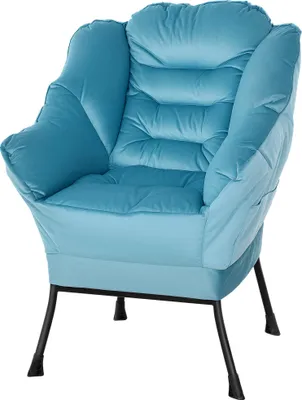 Produktbild von Moderner Akzentstuhl mit Polsterung, Stahlbeinen und Seitentaschen - Blau - Für Wohnzimmer & Schlafzimmer