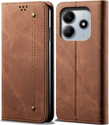 Immagine prodotto di Custodia per Xiaomi Redmi Note 14 4G, Custodia a portafoglio in pelle con chiusura magnetica e supporto marrone