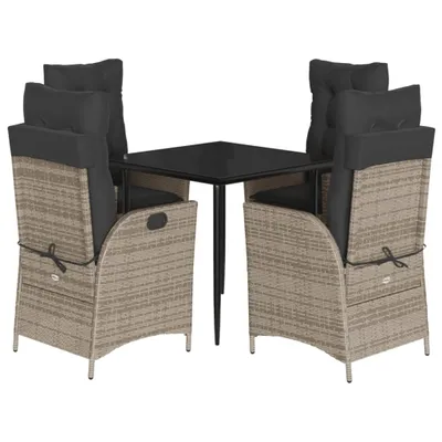 Image de vidaXL Ensemble de jardin 5 pièces avec coussins Gris Poly rotin