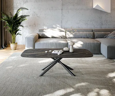 Produktbild von DELIFE Couchtisch Edge Boot 140x80 cm Keramik Laminam® Noir Desir Braun Sarity Metall Schwarz