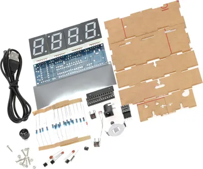 Produktbild von Kompaktowy 4-cyfrowy cyfrowy zegar LED z przezroczystą obudową i regulacją temperatury, datą i godziną