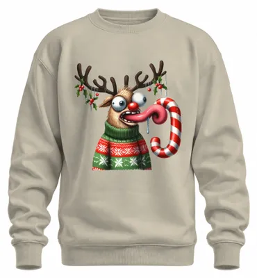 Imagen del producto de Camiseta de manga larga o sudadera con estampado de un reno divertido, diseño navideño, apta para hombre y mujer, color natural, talla XXL