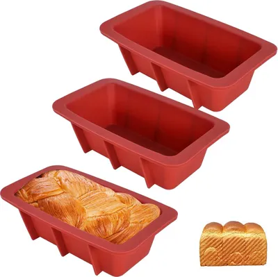 Immagine prodotto di Mini teglia in silicone, teglia per 3 pezzi, teglia in silicone, tortiera in silicone antiaderente per pane fatto in casa, dolci, polpettone, brownies, rosso (17 cm)