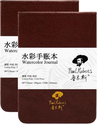 Productafbeelding van Rubens Aquarel-dagboek, 2 stuks, 40 vellen, 100% katoen, zuurvrij, koudgeperst aquarelschetsboek, 9 x 12,8 cm, 140 lb/300 g/m², voor aquarel, gouache