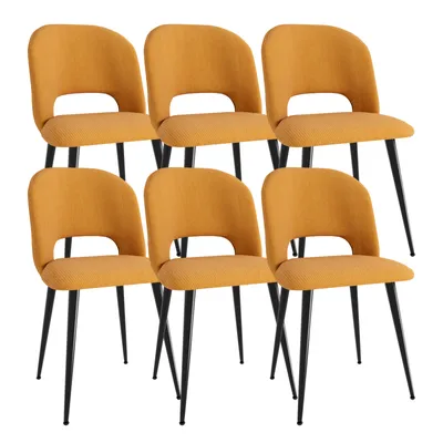 Produktbild von 6er Set Esszimmerstuhl Wohnzimmerstuhl Küchenstuhl Polsterstuhl Sessel mit Metallbeine Gelb