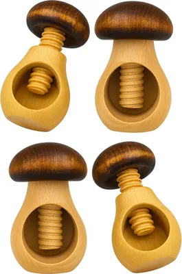 Produktbild von NEUSTANLO Nussknacker Set 4-teilig | Pilz Design in Braun | massives Buchenholz handgefertigt | Schraubgewinde mit dickem Gewinde | klassischer Charme | ideal für Walnüsse & Haselnüsse