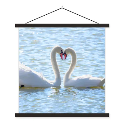 Produktbild von MuchoWow® Textilposter Vögel - Schwan - Wasser - Liebe - Sonne 90x90 cm mit schwarzem Rahmen - Magnetisches