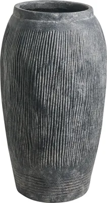 Produktbild von BELIANI Blumenvase Grau Lehm-Faser-Mischung 50 cm Hoch Gerillt Rund 28x28 cm Modernes Design Indoor & Outdoor Keramikvase Dekovase Bodenvase