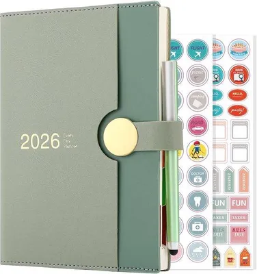 Produktbild von Famanu Tagebuch 2026 A5 - Tagesplaner von Januar bis Dezember mit Hardcover und Stift