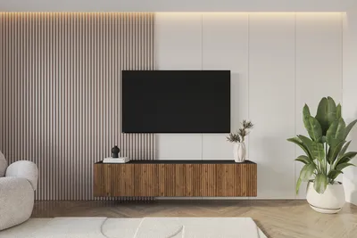 Produktbild von ALTDECOR TV-Schrank NOA-2-W mit Gefrästen Fronten 2x100x40x40 Lowboard hängend, TV Möbel, TV Cabinet, Fernsehtisch, Fernsehschrank, TV Kommode, TV Tisch, TV Sideboard, TV Board - Schwarz / Katania