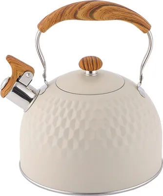 Produktbild von Teekessel, 2,5 Liter Pfeifkessel, Teekannen für den Herd aus Edelstahl mit Klappgriff und Holzmuster, Lauter Pfeifkessel für Tee, Kaffee