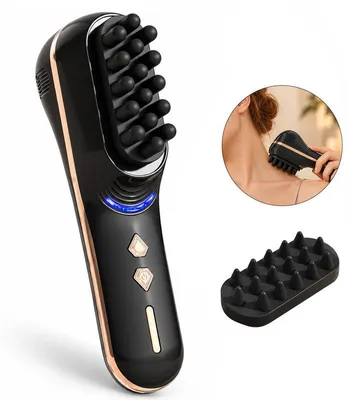 Produktbild von Elektrische Massagebürste für die Kopfhaut, USB-aufladbar, mit Vibrationsfunktion, Silikon-Massageköpfen und Aufbewahrungstasche