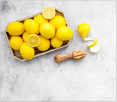 Produktbild von Spritzschutz Herdabdeckplatte Schneidebrett aus Glas Zitronen in Schale 1-Teilig (60x52cm)