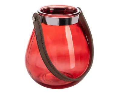 Image de Vase de jardin Nohel BELLY en verre avec anse en cuir 16x15x15cm