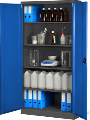 Produktbild von 3er Set Aktenschrank C001H Büroschrank Metallschrank Stahlschrank Werkzeugschrank Stahlblech Pulverbeschichtet Flügeltürschrank Abschließbar 195 cm x 90 cm x 40 cm Farbe: Anthrazit/Blau