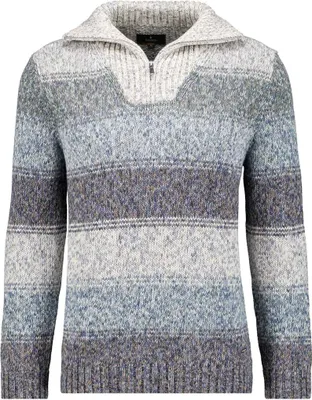 Ragman Strickpullover mit Troyer-Kragen gestreift in grau