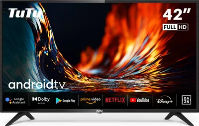 Obrázek produktu pro TuTu Android Smart TV - LED Full HD - 42 palců/108 cm - bezokrajový design - trojitý tuner DVB-T/T2/S/S2/C - HDMI x2, USB x2, CI+ - hlasové ovládání a streamovací aplikace - montováno v Eindhovenu, Nizozemsko - TUS42FD1A