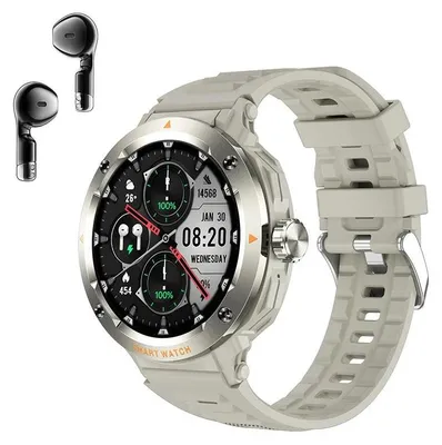 Image de Montre connectée - Montre de sport - Écran TFT 3,7 cm, 360 × 360 - Bluetooth 5.3 - Suivi du sommeil - Podomètre - Autonomie de 3 à 7 jours - Bracelet en silicone interchangeable - Gris