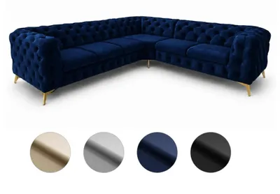 Obrázek produktu pro Rohová sedací souprava Moet ve tvaru L, tmavě modrá, rozměry 323 x 262 cm – moderní sedací souprava, prošívaná, s pružinovým jádrem Bonell, volně sestavitelná