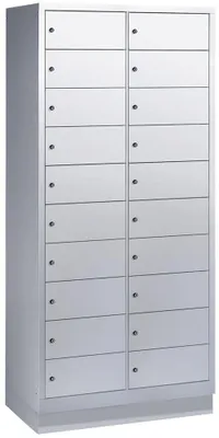 Produktbild von Laptopschrank, BxTxH 810x500x1800 mm, 20 Fächer, mit Sockel, RAL 7035 lichtgrau