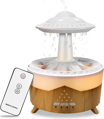 Produktbild von Luftbefeuchter,Regenwolken-Luftbefeuchter mit Aromatherapie,7 Farben Nachtlicht,Regengeräusche für besseren Schlaf,Fernbedienung,Diffusor,Holzmaserung