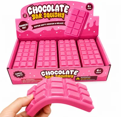 Produktbild von Squishy Schokoladentafel Pink – Anti-Stress Fidget Toy zum Quetschen, KI-generiertes Bild