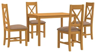 Productafbeelding van vidaXL Eetset, 5 stuks, grijs, massief eikenhout