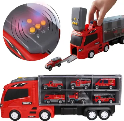 Produktbild von LKW-Transporter mit 6 Autos + Zubehör, Autotransporter für Kinder, mit Licht und Sound, ab 3 Jahren, MEGA CREATIVE