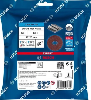 Immagine prodotto di Disco in fibra Expert R781 Prisma Ceramic D.125mm grana 60 X-LOCK 5 pz. BOSCH