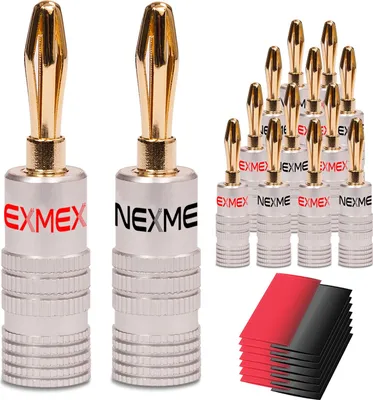 Produktbild von Bananenstecker NEXMEX 14x High End Stecker mit Schrumpfschlauch 24K vergoldet