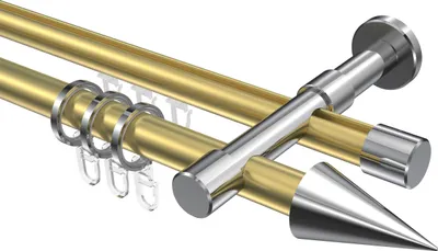 Produktbild von Interdeco Rundrohr-Innenlaufstange / Gardinenstange (Kombination) Messing-Optik / Chrom, Typ Prestige Savio (Kegel), 20 mm Ø 2-läufig, 400 cm