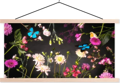 Produktbild von MuchoWow® Textilposter Stillleben - Farben - Blumen 60x30 cm mit holzfarbenen Rahmen - Dekoration