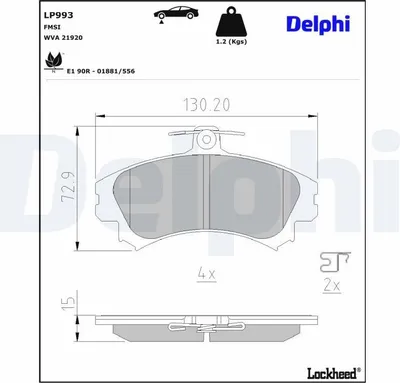 Produktbild von DELPHI Bremsbeläge Satz Vorne Bremsklötze für MITSUBISHI COLT VI (Z3A, Z2A) LP993